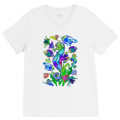 Marine Biologist Ocean Life Drawing Seahorse T Shirt V-neck Tee Designed By Stacychey