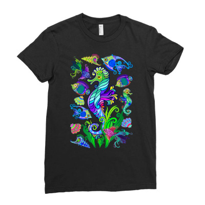 Marine Biologist Ocean Life Drawing Seahorse T Shirt Ladies Fitted T-shirt Designed By Stacychey