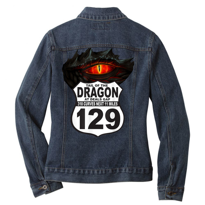 Motorcycle Highway 129 Tail The Dragon Deals Gap 318 Curves T Shirt Ladies Denim Jacket | Artistshot