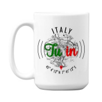 Turin Italy Road Map Art - Earth Tones 15 Oz Coffee Mug | Artistshot