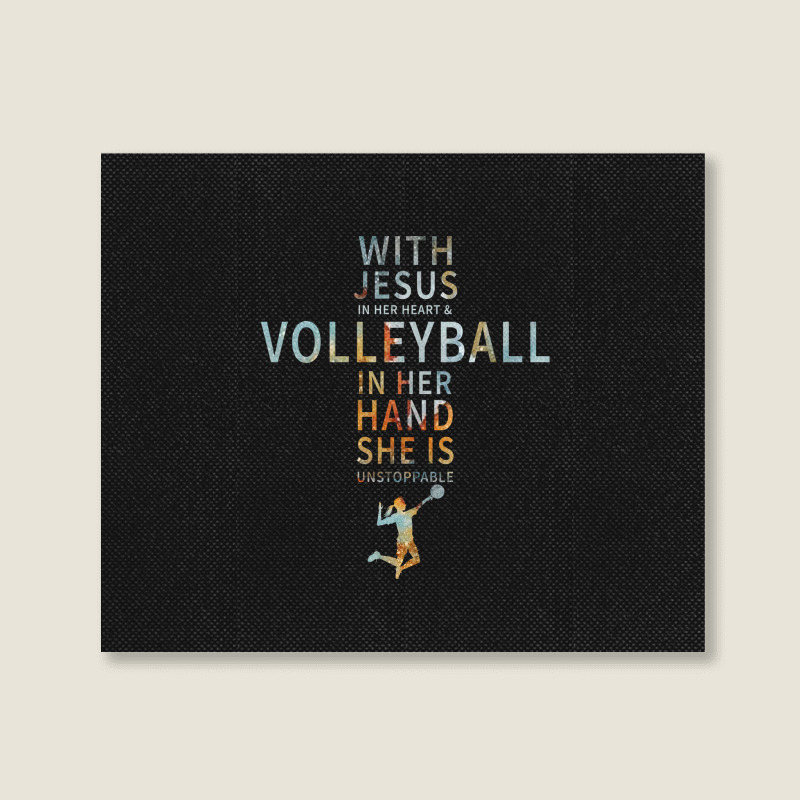 Volleyball Sport Lover In Her Hand Jesus In Her Heart Landscape Canvas Print | Artistshot