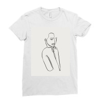 Nude Women One Line Art With Grey Background Ladies Fitted T-shirt | Artistshot