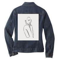 Nude Women One Line Art With Grey Background Ladies Denim Jacket | Artistshot