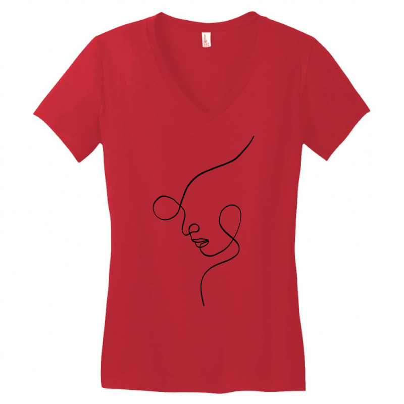 Minimal One Line Art Woman Face Women's V-Neck T-Shirt by Doodle Intent | Artistshot