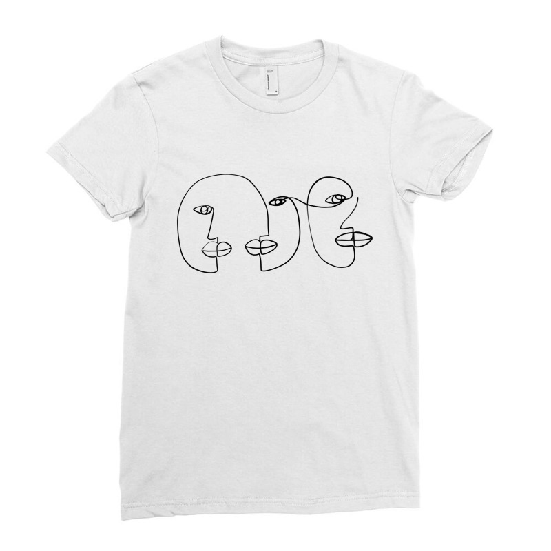 Three Abstract Face One Line Art Ladies Fitted T-Shirt by Doodle Intent | Artistshot