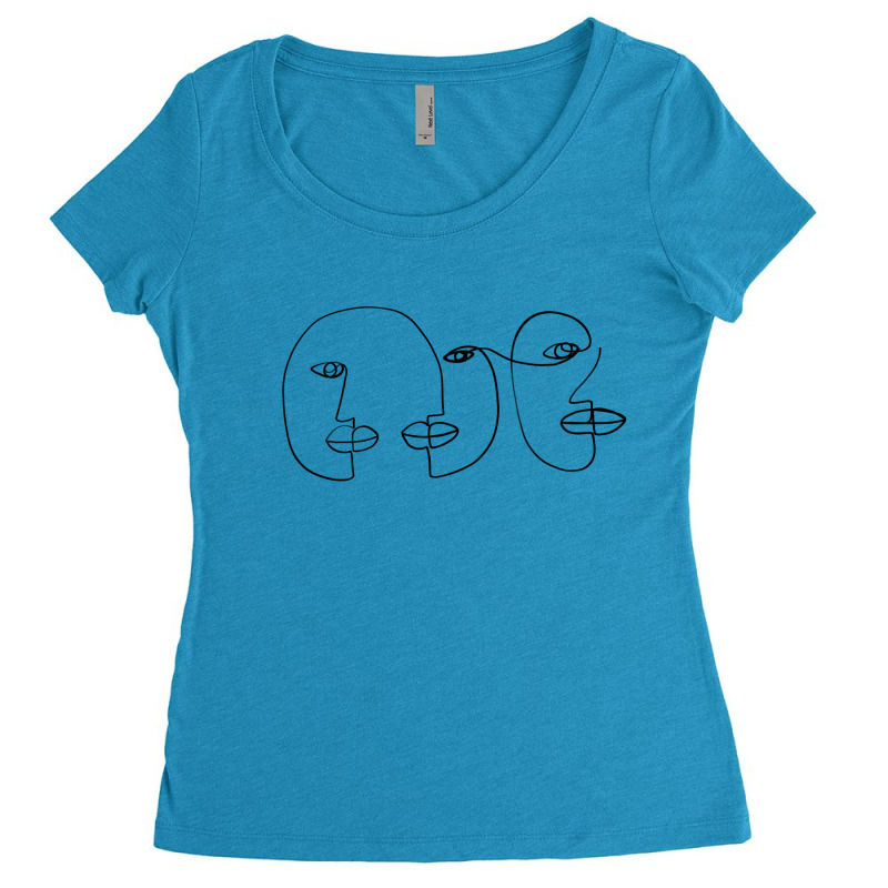 Three Abstract Face One Line Art Women's Triblend Scoop T-shirt by Doodle Intent | Artistshot