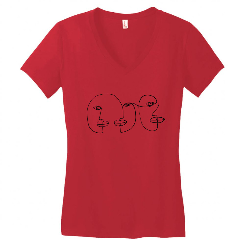 Three Abstract Face One Line Art Women's V-Neck T-Shirt by Doodle Intent | Artistshot