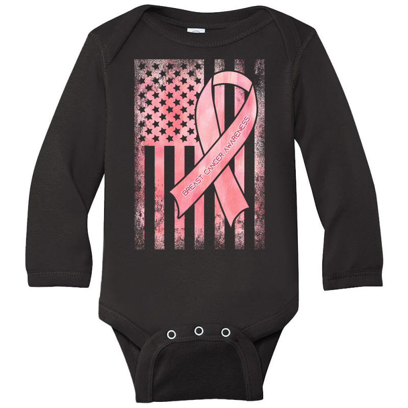 Breast Cancer American Flag Long Sleeve Baby Bodysuit by autlu2024 | Artistshot