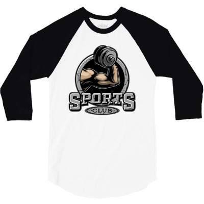 Sports Club, Bodybuilding 3/4 Sleeve Shirt Designed By Erictenhag