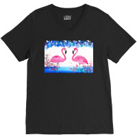 Flamingo T  Shirt Blue And Pink 4 T  Shirt V-neck Tee | Artistshot