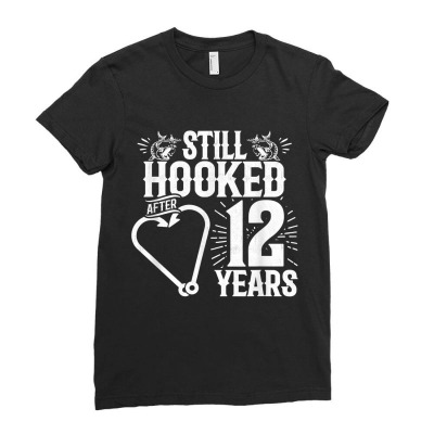 Married 12 Years   Fishing Couple   12th Wedding Anniversary T Shirt Ladies Fitted T-shirt Designed By Phantom Lancer