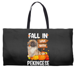 fall in love with pekingese dog on pumkin halloween Weekender Totes | Artistshot