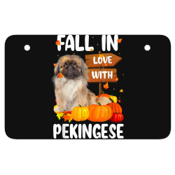 fall in love with pekingese dog on pumkin halloween ATV License Plate | Artistshot