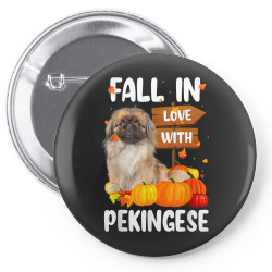 fall in love with pekingese dog on pumkin halloween Pin-back button | Artistshot