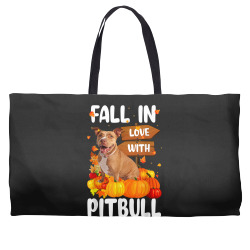 fall in love with pitbull dog on pumkin halloween Weekender Totes | Artistshot