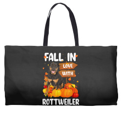fall in love with rottweiler dog on pumkin halloween Weekender Totes | Artistshot