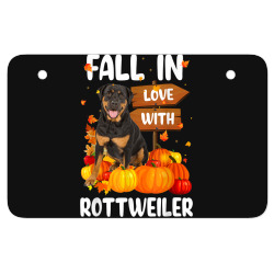 fall in love with rottweiler dog on pumkin halloween ATV License Plate | Artistshot