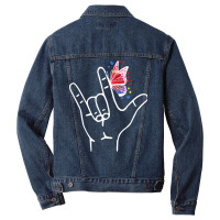 Asl Butterfly Autism T  Shirt I Love You Hand Sign Language Butterfly Men Denim Jacket | Artistshot