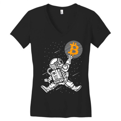Astronaut Bitcoin Hodl Btc Crypto Women's V-neck T-shirt Designed By Bariteau Hannah