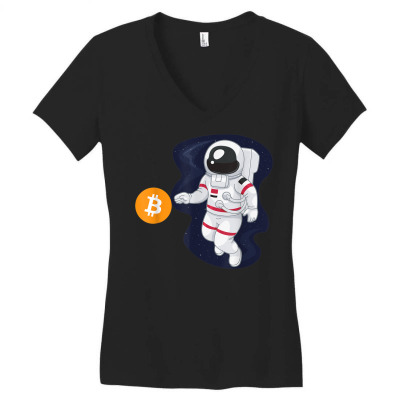 Astronaut Btc To The Moon Women's V-neck T-shirt Designed By Bariteau Hannah