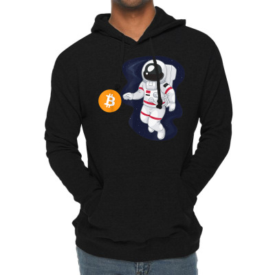 Astronaut Btc To The Moon Lightweight Hoodie Designed By Bariteau Hannah