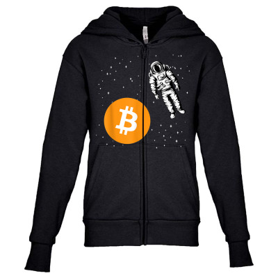 Astronaut Btc To The Moon Youth Zipper Hoodie Designed By Bariteau Hannah