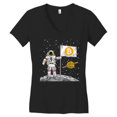 Bitcoin Astronaut To The Moon Blockchain Women's V-neck T-shirt Designed By Bariteau Hannah