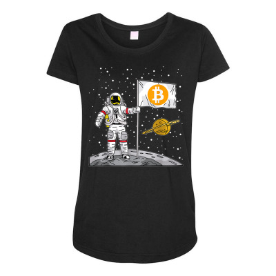 Bitcoin Astronaut To The Moon Blockchain Maternity Scoop Neck T-shirt Designed By Bariteau Hannah