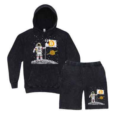 Bitcoin Astronaut To The Moon Blockchain Vintage Hoodie And Short Set Designed By Bariteau Hannah