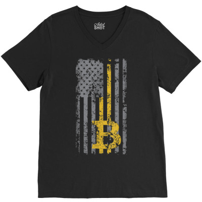 Bitcoin Usa Flag V-neck Tee Designed By Bariteau Hannah