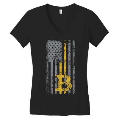 Bitcoin Usa Flag Women's V-neck T-shirt Designed By Bariteau Hannah
