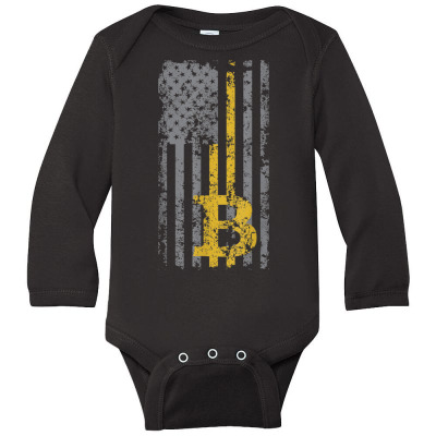 Bitcoin Usa Flag Long Sleeve Baby Bodysuit Designed By Bariteau Hannah