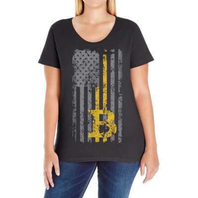 Bitcoin Usa Flag Ladies Curvy T-shirt Designed By Bariteau Hannah