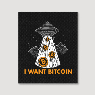 I Want Bitcoin Ufo Btc Portrait Canvas Print Designed By Bariteau Hannah