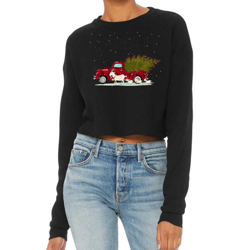 Goat Red Plaid Truck Christmas Cropped Sweater | Artistshot