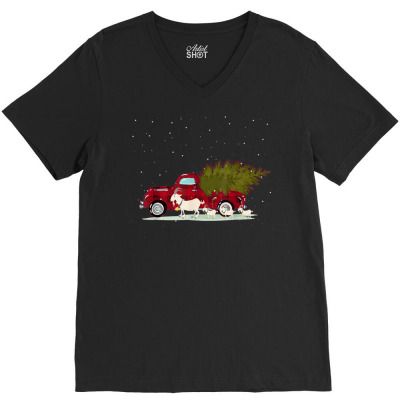 Goat Red Plaid Truck Christmas V-neck Tee Designed By Koopshawneen