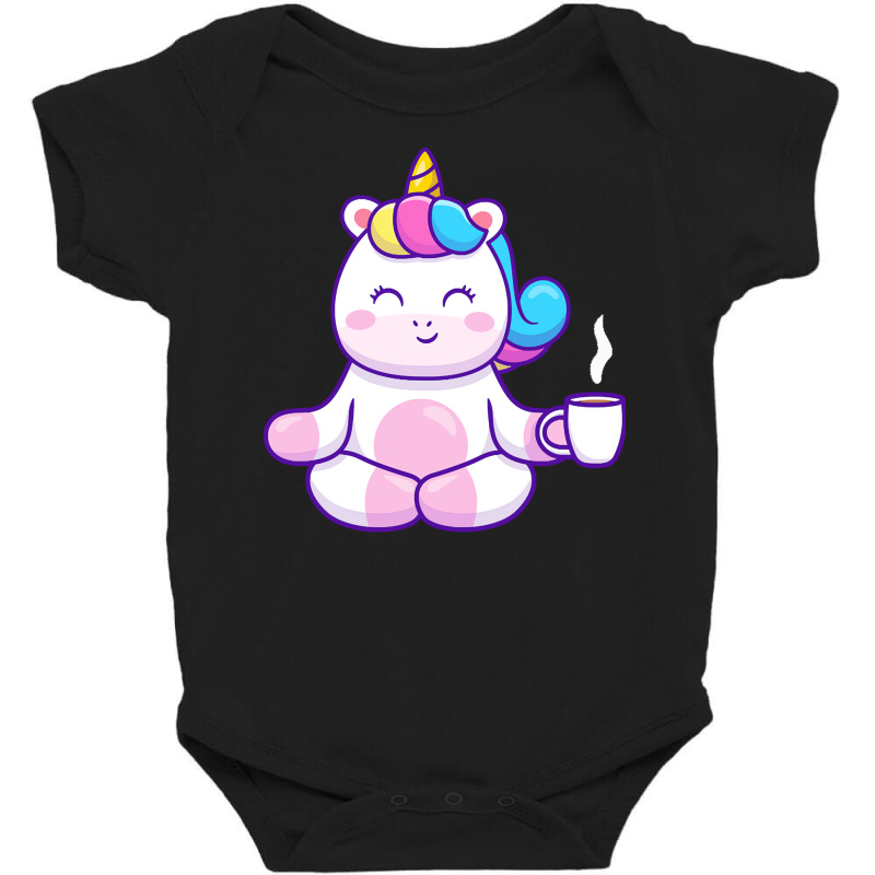 Meditation T  Shirt Cute Unicorn Yoga Holding Coffee T  Shirt Baby Bodysuit by adolphsteuber754 | Artistshot