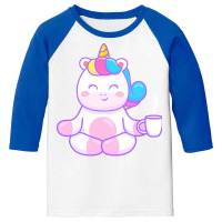 Meditation T  Shirt Cute Unicorn Yoga Holding Coffee T  Shirt Youth 3/4 Sleeve | Artistshot