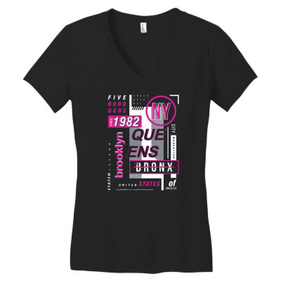 Brooklyn Text Frame Women's V-neck T-shirt Designed By Traart