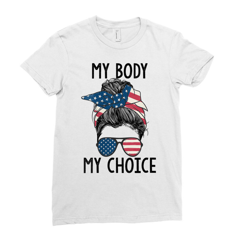 Womens My Body My Choice Pro Choice Messy Bun Us Flag Feminist V Neck Ladies Fitted T-Shirt by Sand King | Artistshot