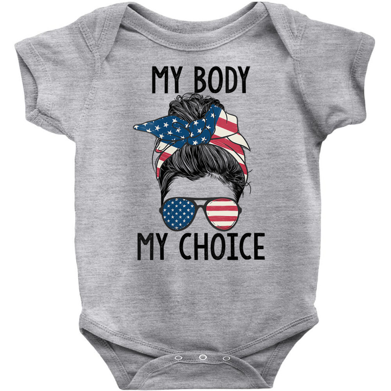 Womens My Body My Choice Pro Choice Messy Bun Us Flag Feminist V Neck Baby Bodysuit by Sand King | Artistshot