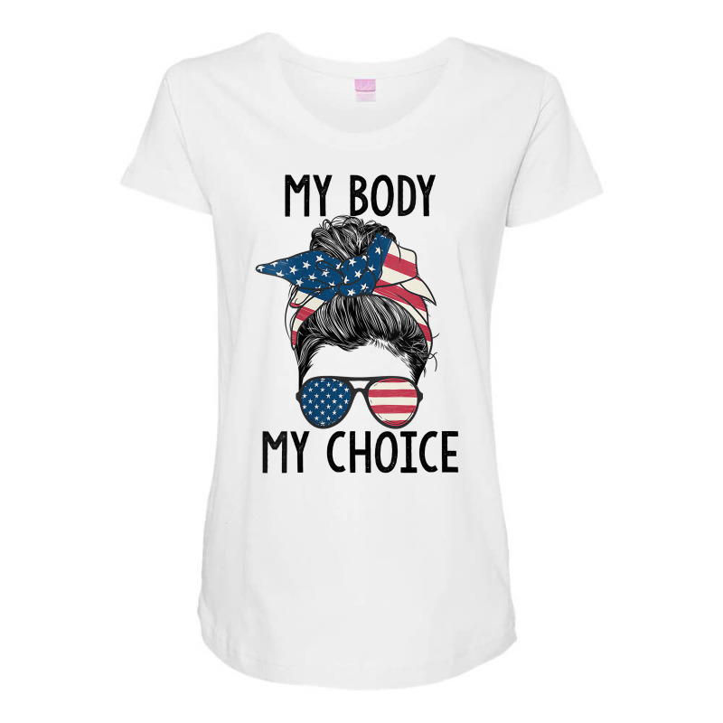 Womens My Body My Choice Pro Choice Messy Bun Us Flag Feminist V Neck Maternity Scoop Neck T-shirt by Sand King | Artistshot