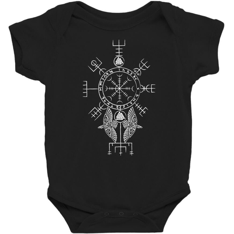 Viking Symbols Print On Back   Aegishjalmur Vegvisir Valknut T Shirt Baby Bodysuit by oluwafemimccullers | Artistshot