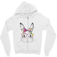 Womens Dy Cute Bunny Face Tie Dye Glasses Easter Day V Neck Zipper Hoodie | Artistshot