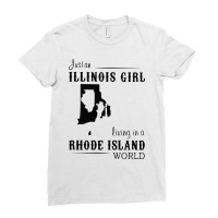 Just An Illinois Girl Living In A Rhode Island World Map Ladies Fitted T-shirt | Artistshot