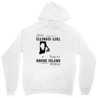 Just An Illinois Girl Living In A Rhode Island World Map Unisex Hoodie | Artistshot