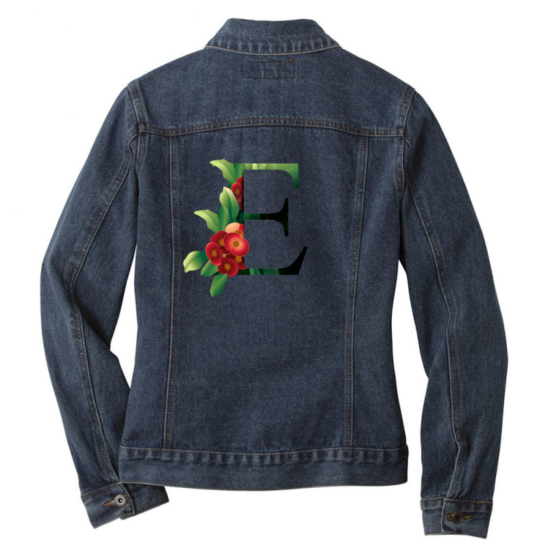 Floral Initial Letter E Ladies Denim Jacket by coşkun | Artistshot