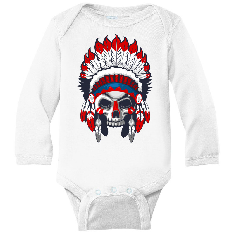 Skull American Indian Long Sleeve Baby Bodysuit | Artistshot