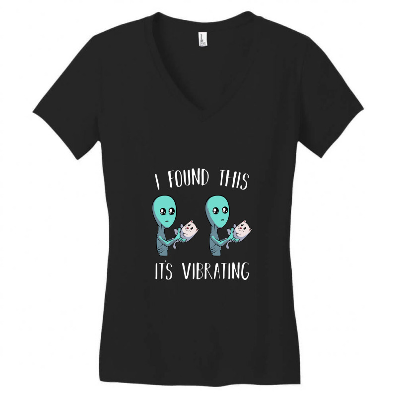 I Found This It's Vibrating Alien With Vibrating Cat Pullover Women's V-Neck T-Shirt by hajarbor | Artistshot