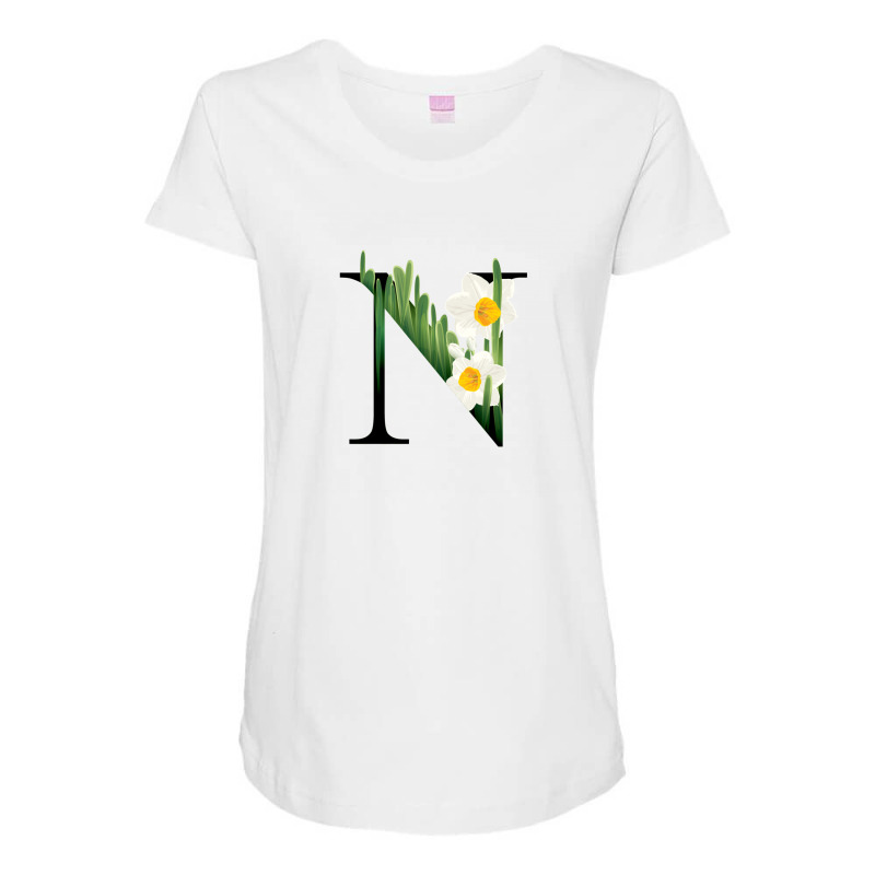 Floral Initial Letter N Maternity Scoop Neck T-shirt by coşkun | Artistshot